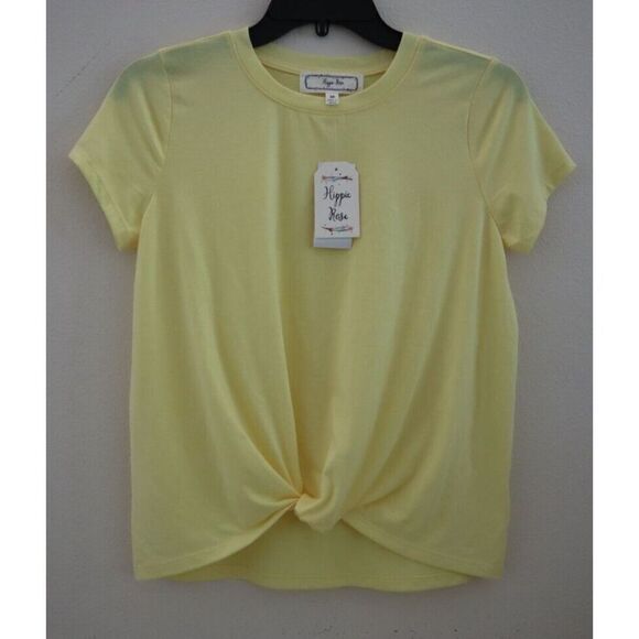 Hippie Rose HS2K12386 Women's Sz XS Heather Sunburst Yellow Twist-Front T-Shirt - Picture 1 of 7